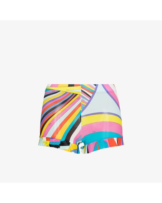 Emilio Pucci White Yellow Iride Print Mesh Shorts