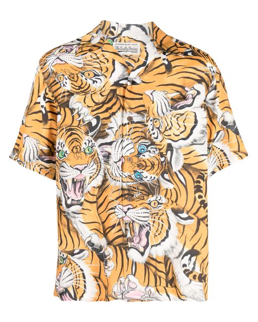 Wacko Maria X Tim Lehi Orange Tiger Print Shirt in Metallic for