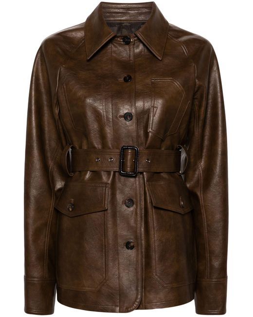 LVIR Brown Belted Faux-leather Jacket