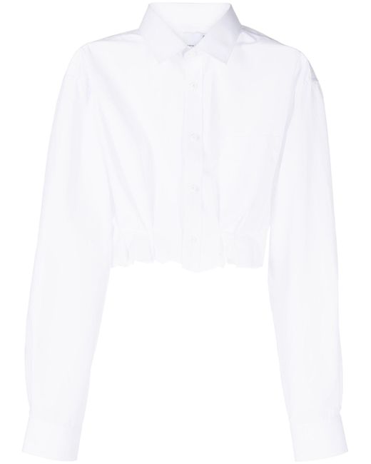 Natasha Zinko White Pleated Poplin Cropped Shirt - Women's - Cotton