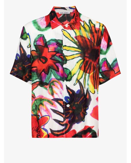 Our Legacy Red Melting Flowers Print Shirt for men