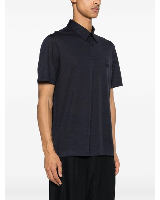 Brioni Black Logo-embroidered Wool Polo Shirt for men
