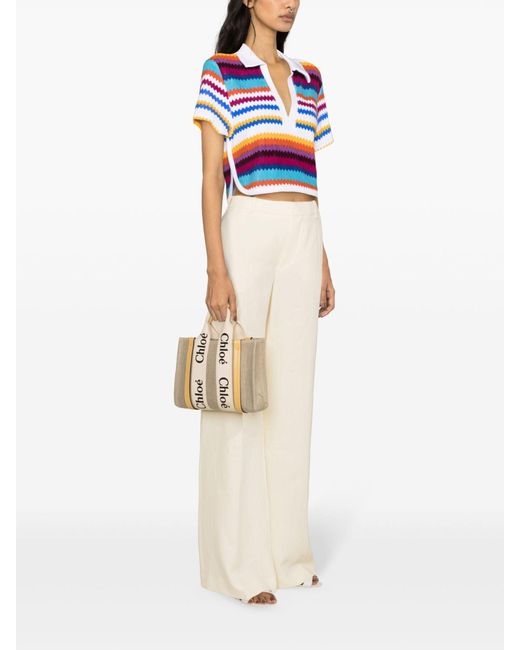 Missoni Blue Zigzag Cropped Polo Top