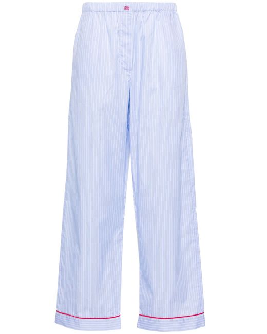 Miu Miu Blue Striped Cotton Palazzo Pants - Women's - Cotton