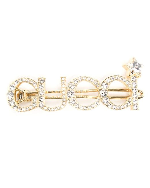 Gucci Tone Crystal Embellished Hair Clip in Metallic Lyst