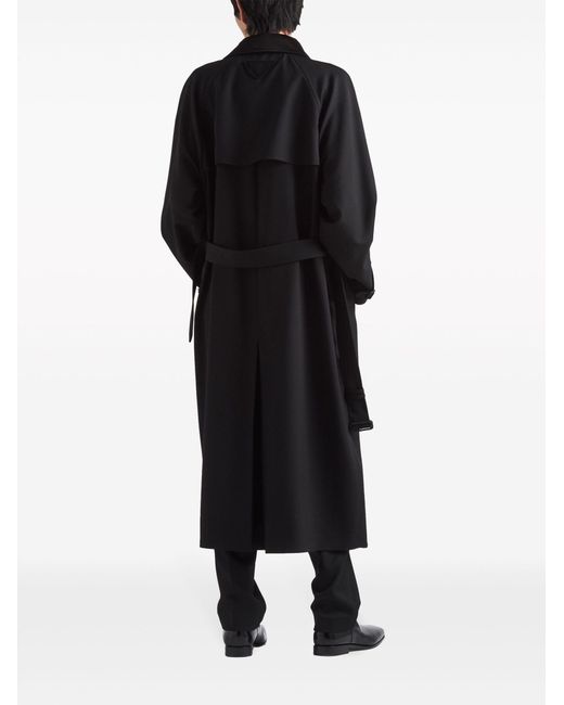 Prada Black Belted Wool Trench Coat for men