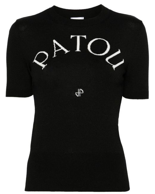 Patou Black Logo-jacquard Knitted Top