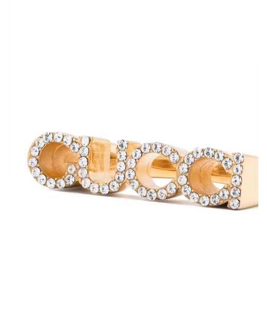 Gucci White -tone Letter Crystal Ring - Women's - Plated Metal