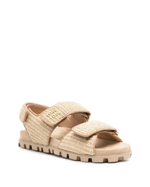 Miu Miu Natural Neutral Raffia-effect Sandals - Women's - Rubber/fabric/calf Leather