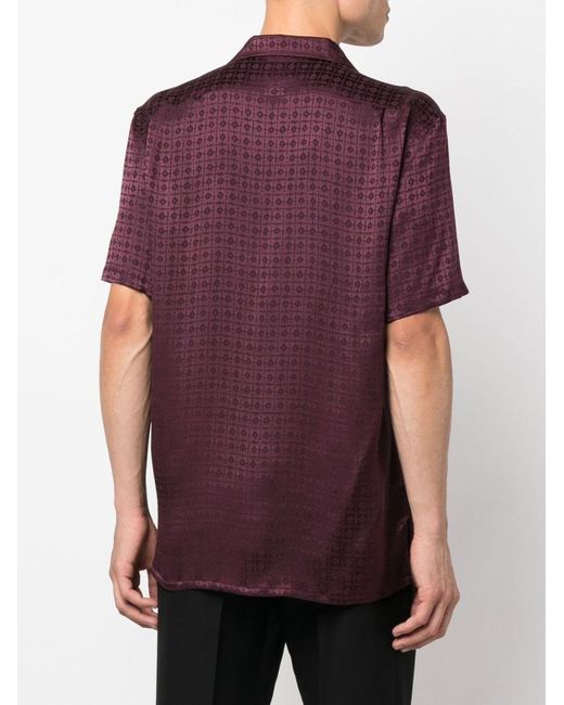 Saint Laurent Purple Silk Short-sleeved Shirt for men