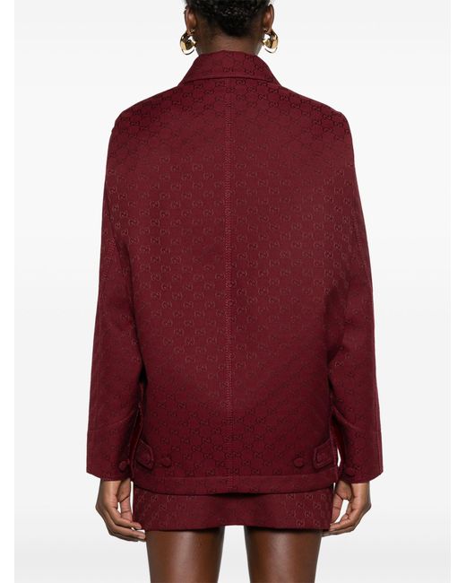 Gucci Red gg Jacquard Military Jacket - Women's - Cotton/polyester/calf Leather