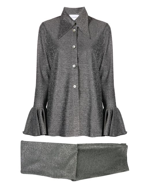 Sleeper Gray Ruffle-trim Lurex Pyjama Set