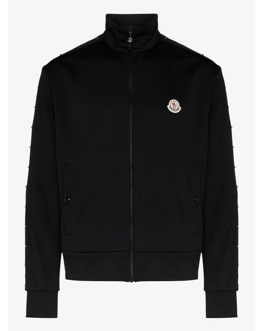 Moncler Black Zip-up Logo Sweater for Men | Lyst