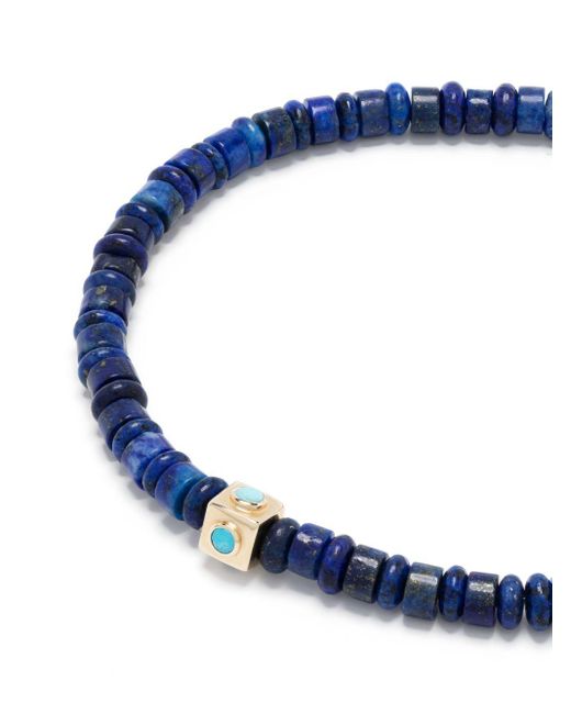 Luis Morais Blue 14k Yellow Gold Small Lego Cube Beaded Bracelet - Men's - Lapis Lazuli/14kt Gold/turquoise for men