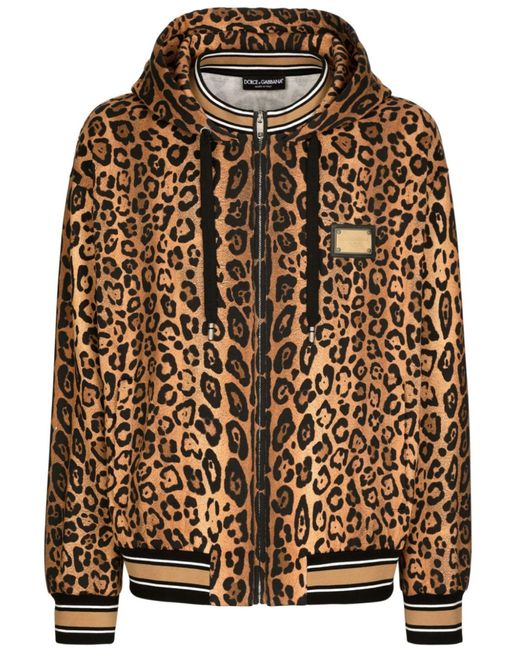 Dolce & Gabbana Brown Leopard-print Cotton Hoodie for men