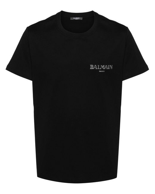 Balmain Black Vintage Rubber-logo T-shirt for men