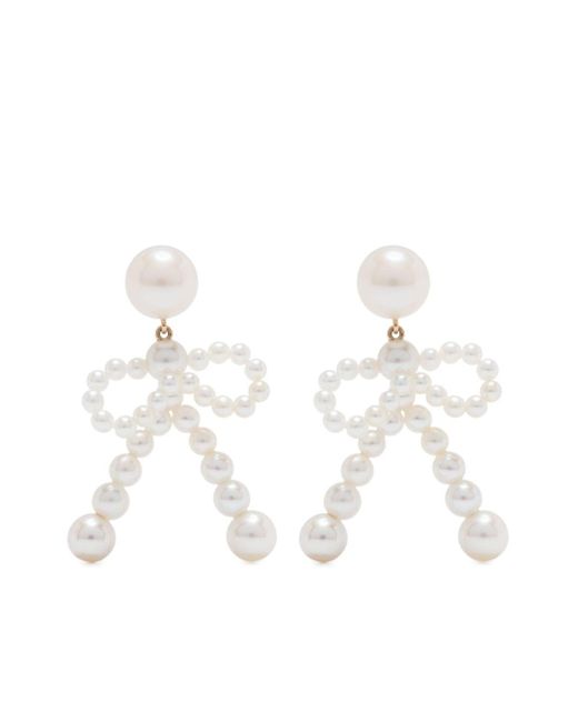 Sophie Bille Brahe White 14K Bow Pearl Earrings