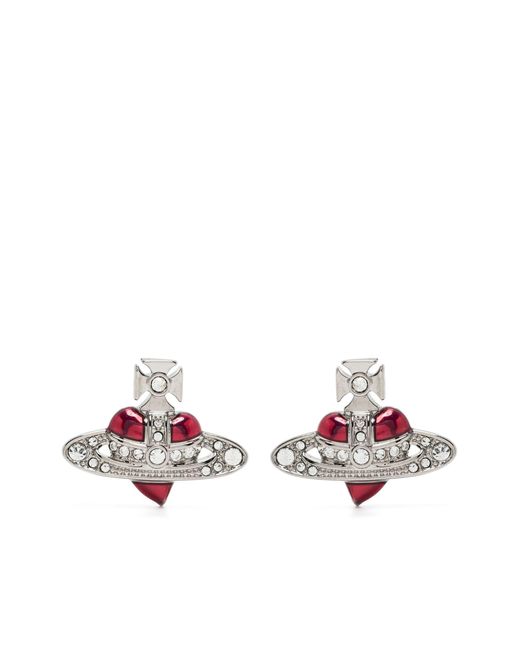 Vivienne Westwood White New Diamante Heart Stud Earrings