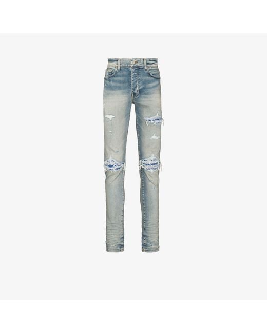 Amiri Mx1 Leather Bandana Ripped Jeans in Blue for Men | Lyst