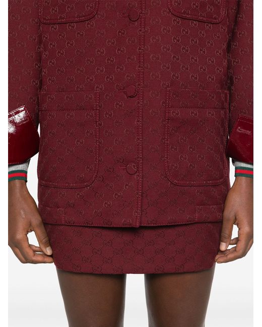 Gucci Red gg Jacquard Military Jacket - Women's - Cotton/polyester/calf Leather