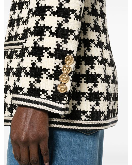 Gucci Black White Houndstooth V-neck Jacket