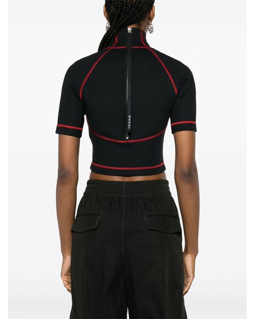 Gucci Black Logo-embroidered Cropped T-shirt