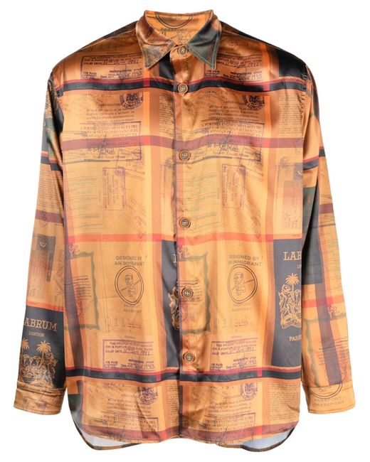 LABRUM LONDON Orange Passport-print Satin Shirt - Men's - Polyester for men