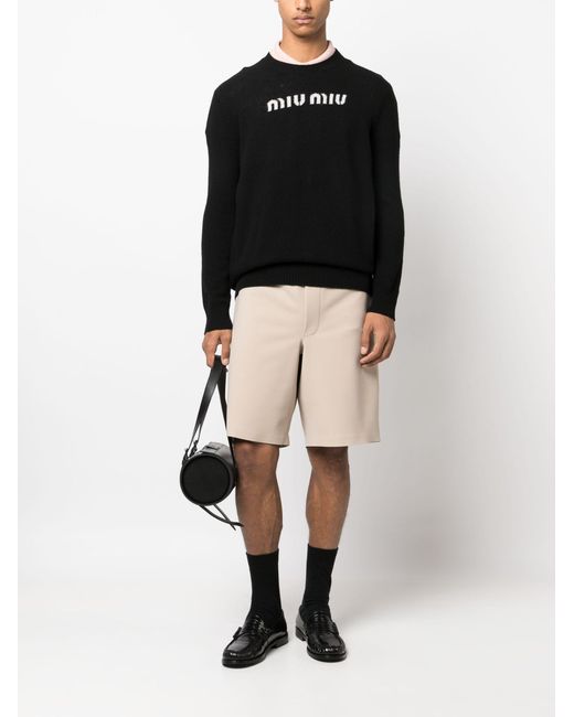 Miu Miu Black Logo-intarsia Sweater - Unisex - Cashmere/virgin Wool for men