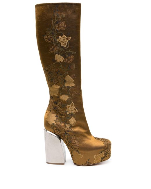 Dries Van Noten Brown 95 Floral-jacquard Boots