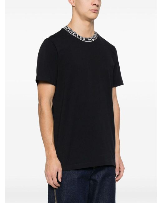 Moncler Black Slim-fit Logo-jacquard Cotton-jersey T-shirt for men