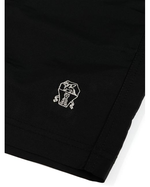 Brunello Cucinelli Black Logo-embroidered Swim Shorts for men