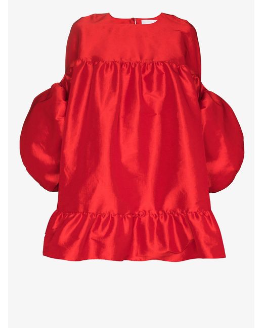 Kika Vargas Red Gina Pouf-sleeve Dress