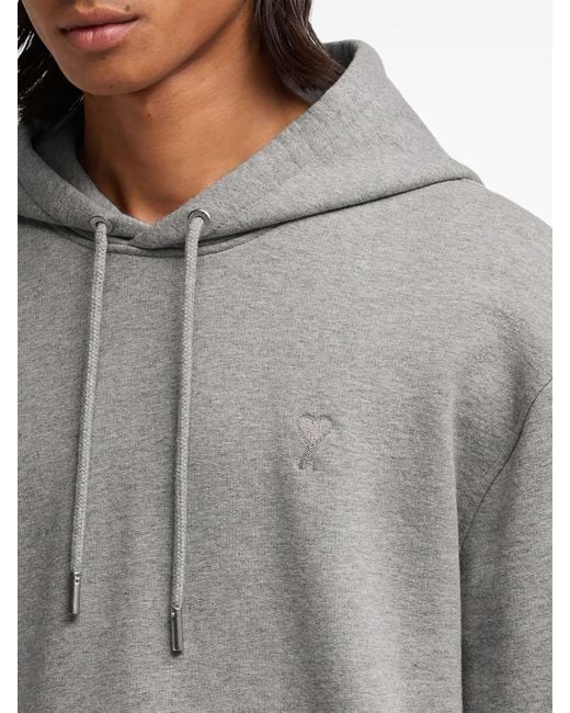 AMI Gray Logo-embroidered Organic-cotton Hoodie