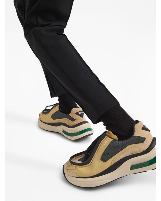 Prada Systeme Brushed Leather Sneakers With Bike Fabric And Prada Systeme Brushed Leather Sneakers With Bike Fabric And