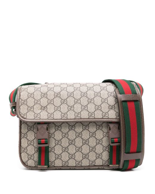Gucci Brown GG Supreme Leather-trimmed Monogrammed Coated-canvas Messenger Bag for men