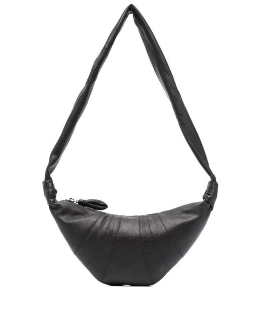 Lemaire Black Croissant Small Leather Shoulder Bag - Unisex - Grained Leather/cotton