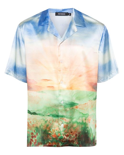 NAHMIAS Blue Summerland Sunset Silk Shirt for men