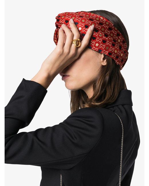 Gucci GG Heart And Star Print Headband in Red | Lyst