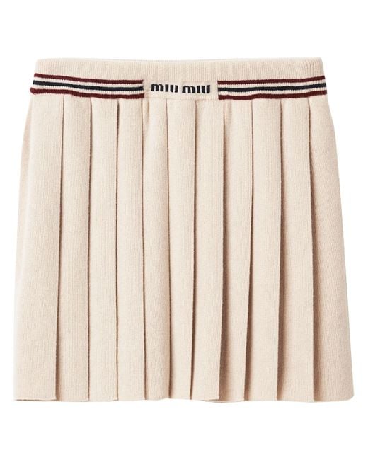 Miu Miu Natural Neutral Cashmere Pleated Skirt - Women's - Cashmere