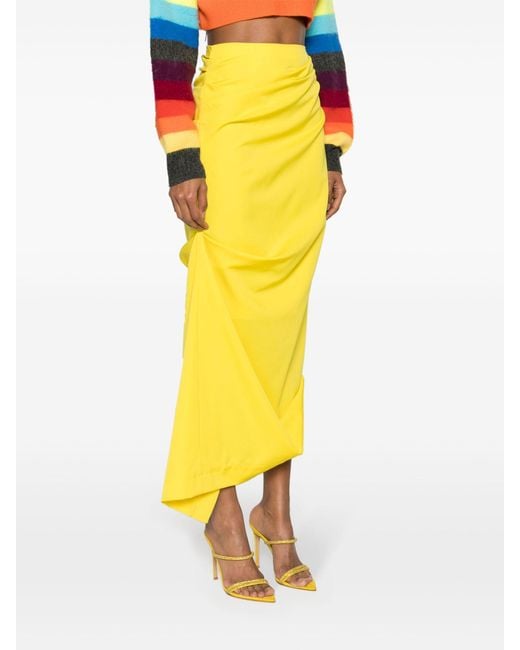 Christopher John Rogers Yellow Asymmetric Wool Midi Skirt