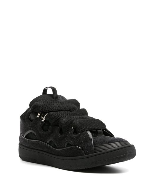 Lanvin Black Curb Glitter Leather Sneakers for men