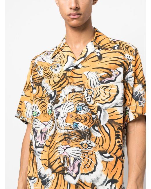 Wacko Maria X Tim Lehi Orange Tiger Print Shirt in Metallic for