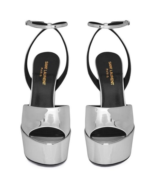 Saint Laurent White Metallic Leather Jodie Platform Sandals 135