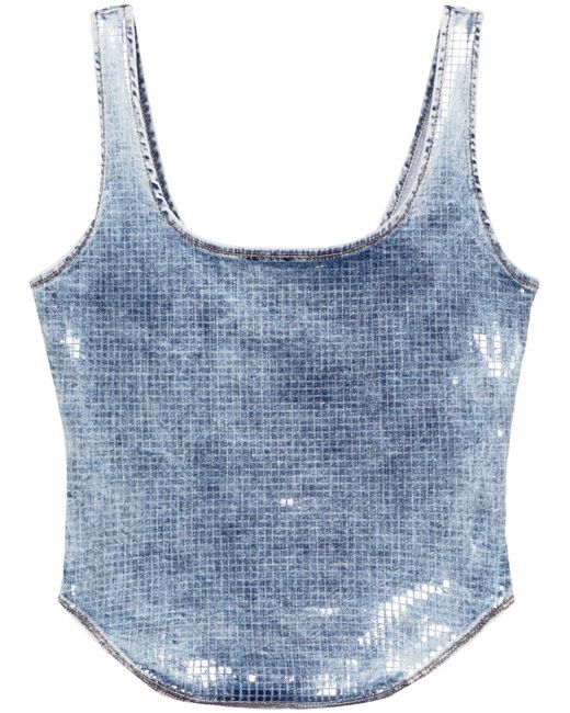 DIESEL Blue Sequin Denim Tank Top - Women's - Cotton/polyester/elastane