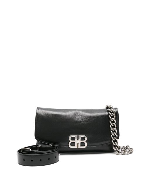 Balenciaga Bb Logo Plaque Leather Shoulder Bag in Black Lyst UK