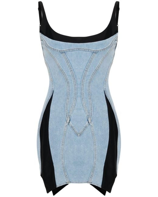 Mugler Blue Panelled Slim-fit Stretch-denim Mini Dress
