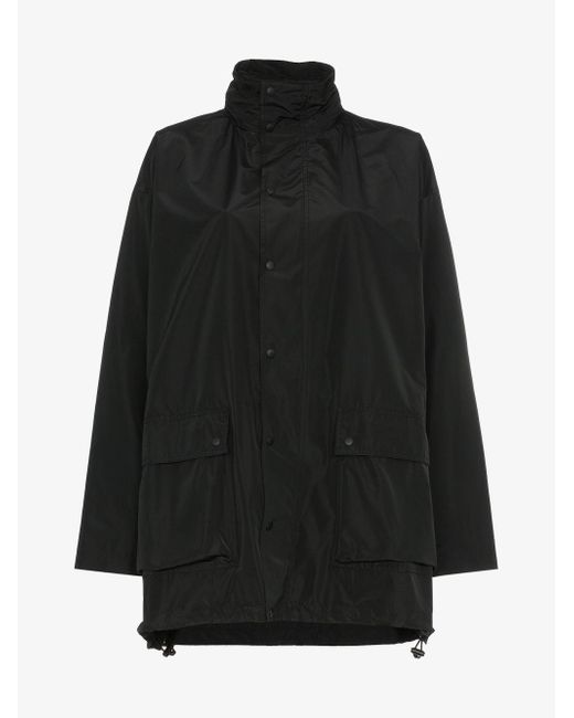 Balenciaga Black Long Print Hooded Windbreaker Jacket