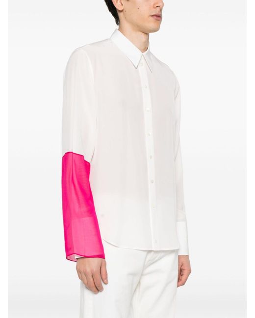 Helmut Lang White Patchwork Silk Shirt
