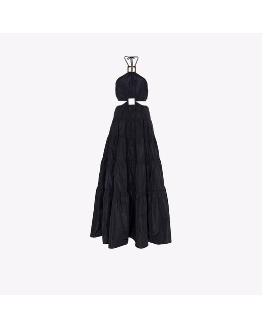 STAUD Synthetic Dome Halterneck Tiered Maxi Dress in Black | Lyst
