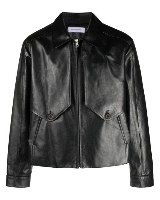 Kiko Kostadinov Black Murad Leather Bomber Jacket - Men's - Cotton/polyester/calf Leather for men